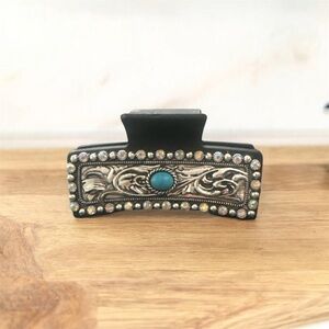 Black and Silver Hair Clip with Turquoise Accent